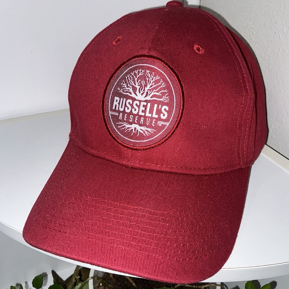 Russell's Reserve Bourbon Whiskey Strapback Dad Hat Red Cap Adjustable